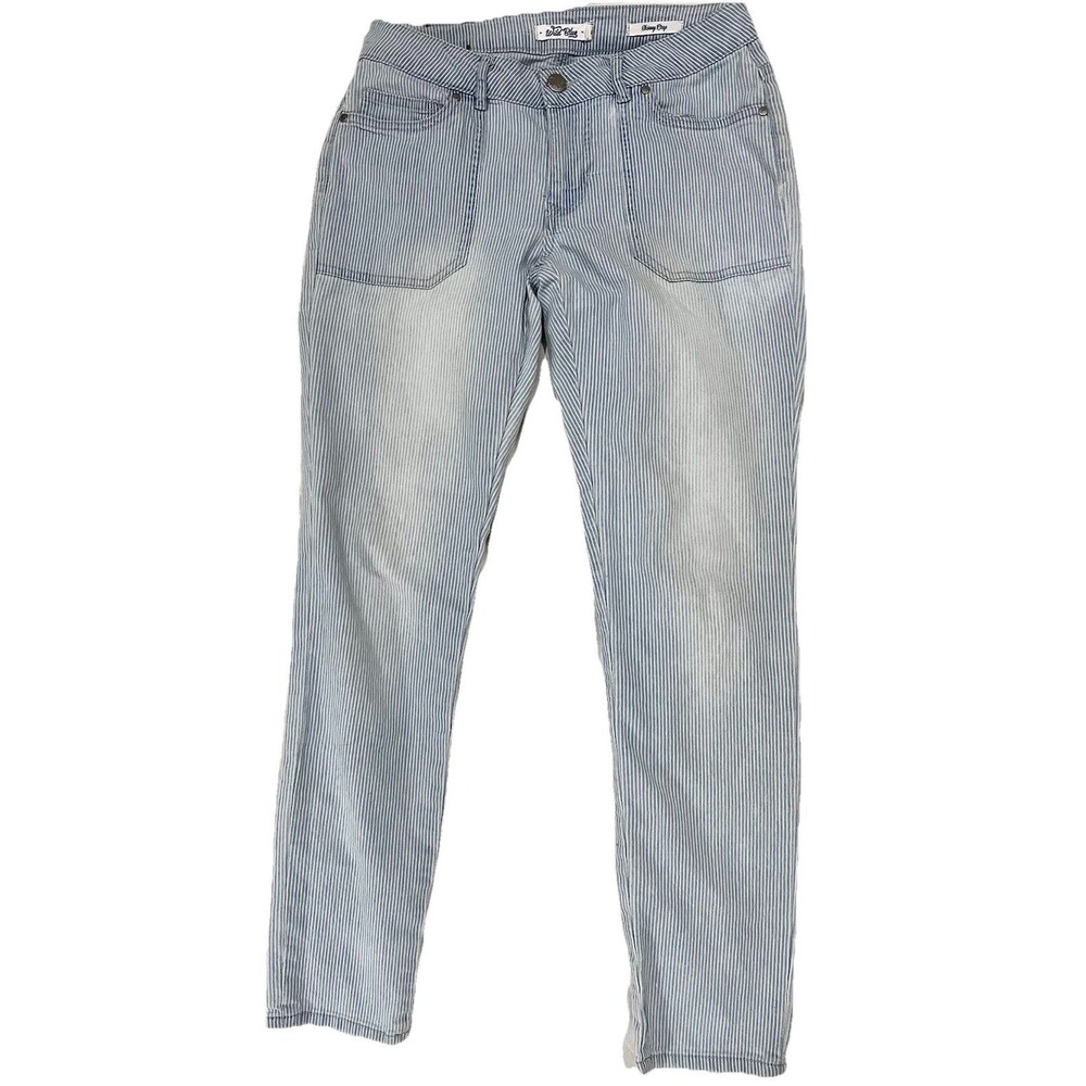 Wild Blue Woman’s Jeans Skinny Crop Light Blue White Striped Denim Stretch Sz 3